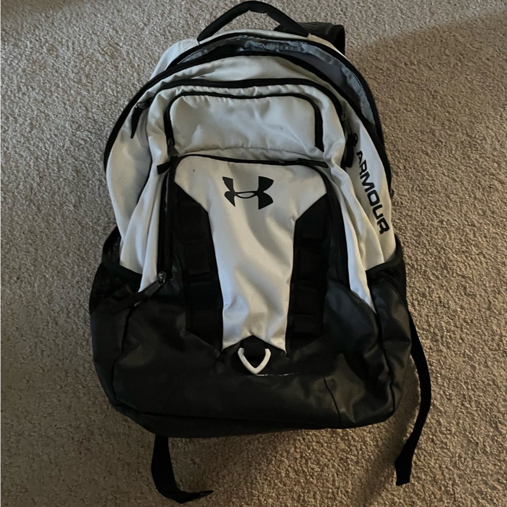 White and Black Under Armour Backpack